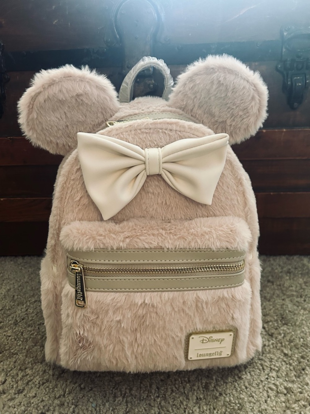 Loungefly Disney Minnie Mouse Faux Fur Bow Ears Mini Backpack-NWT